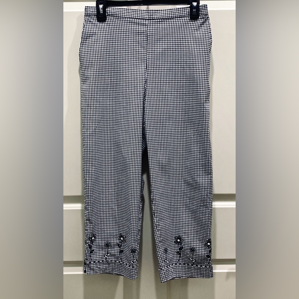 Alfred Dunner SZ 8 Black White Gingham Checked Floral Embroidered Beaded Pants